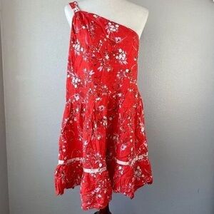 Linen Blend One Shoulder Midi Dress Size L